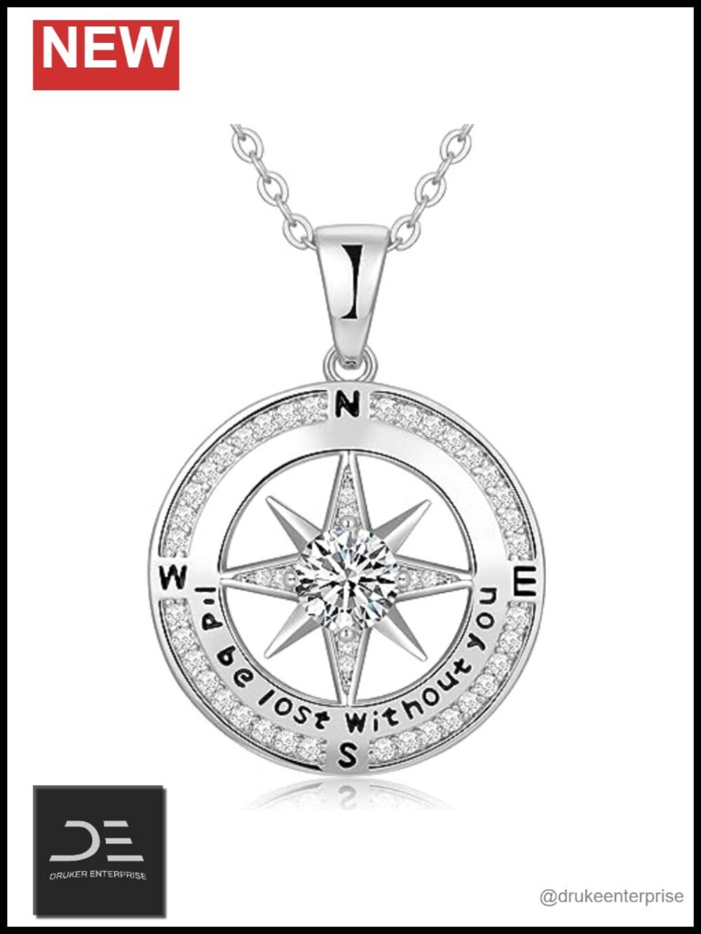 Sterling Silver Compass Pendant Necklace Women Gift